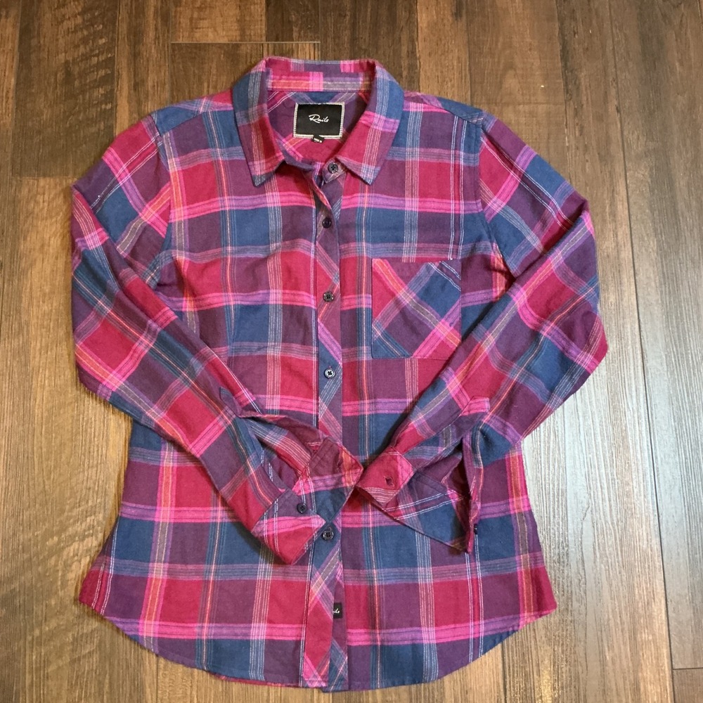 Rails Hunter Plaid Button Down Shirt Magenta Navy Pink XS Soft Rayon Cotton